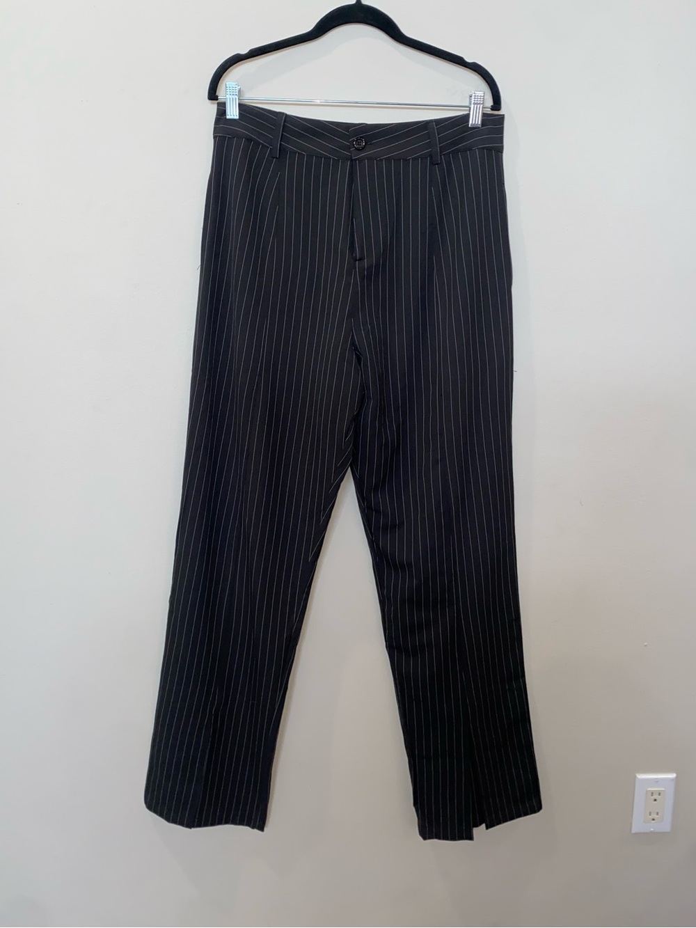 Motel Rocks Office Goth Black High-Waist Pinstripe Trousers